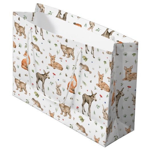 Grand Sac Cadeau Motif animal de bois mou (Devant Angle)