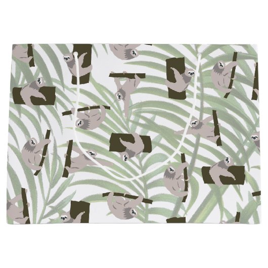 Grand Sac Cadeau Motif animal mignon Sloth en forêt sauvage (Devant)