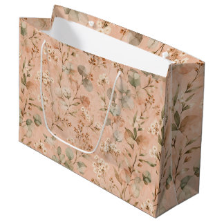 Grand Sac Cadeau Motif aquarelle de fleurs eucalyptus Blush Vintage