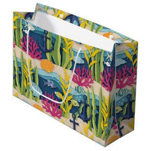 Grand Sac Cadeau Motif aquarelle nautique rétro (10)