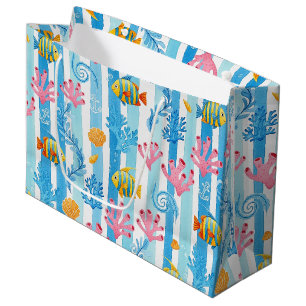 Grand Sac Cadeau Motif aquarelle nautique rétro (11)
