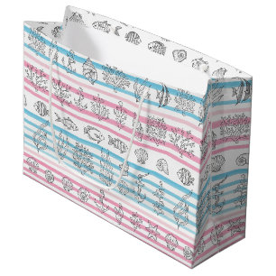 Grand Sac Cadeau Motif aquarelle nautique rétro (12)