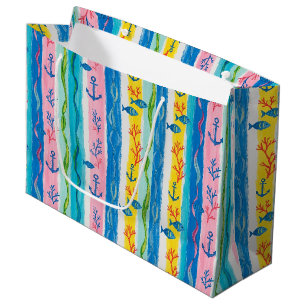 Grand Sac Cadeau Motif aquarelle nautique rétro (4)