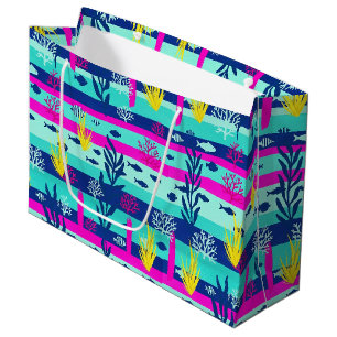 Grand Sac Cadeau Motif aquarelle nautique rétro (5)
