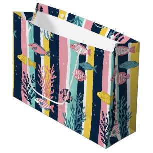 Grand Sac Cadeau Motif aquarelle nautique rétro (7)