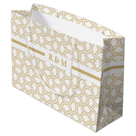 Grand Sac Cadeau Motif Art déco or et blanc (Dos Angle)