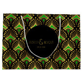 Grand Sac Cadeau Motif Art déco or et vert sur noir (Dos)