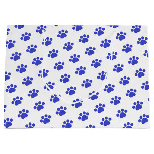 Grand Sac Cadeau Motif bleu d'empreinte de patte