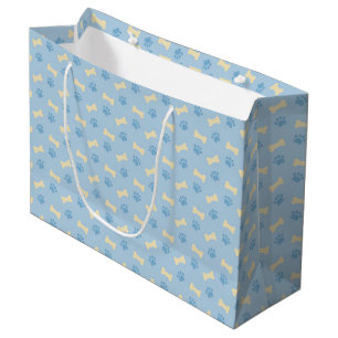 Grand Sac Cadeau Motif bleu d'os d'empreinte de patte