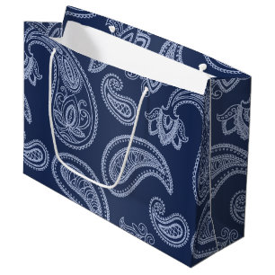 Grand Sac Cadeau Motif bleu-foncé élégant de Paisley