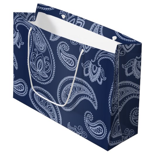 Grand Sac Cadeau Motif bleu-foncé élégant de Paisley (Devant Angle)