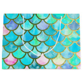 Grand Sac Cadeau Motif bleu turquoise d'échelles de sirène (Devant)