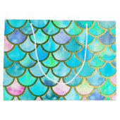 Grand Sac Cadeau Motif bleu turquoise d'échelles de sirène (Dos)
