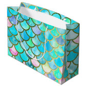 Grand Sac Cadeau Motif bleu turquoise d'échelles de sirène (Dos Angle)