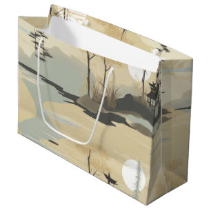Grand Sac Cadeau Motif botanique de la forêt de bambou Zen (4)