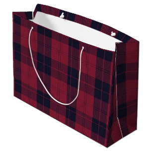 Grand Sac Cadeau Motif carreaux de Noël Plaid Rouge Buffle