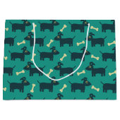 Grand Sac Cadeau Motif chien mignon avec os sur Arrière - plan vert (Devant)