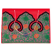 GRAND SAC CADEAU MOTIF CHINOIS FLORAL ANTIQUE DANS UN CADEAU ROUGE (Devant)