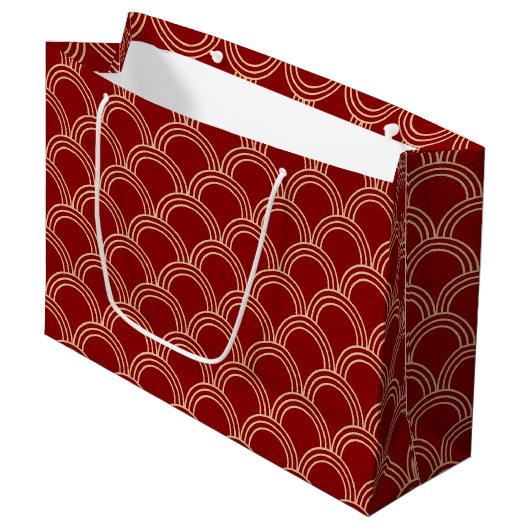 Grand Sac Cadeau Motif chinois traditionnel rouge et or (Devant Angle)