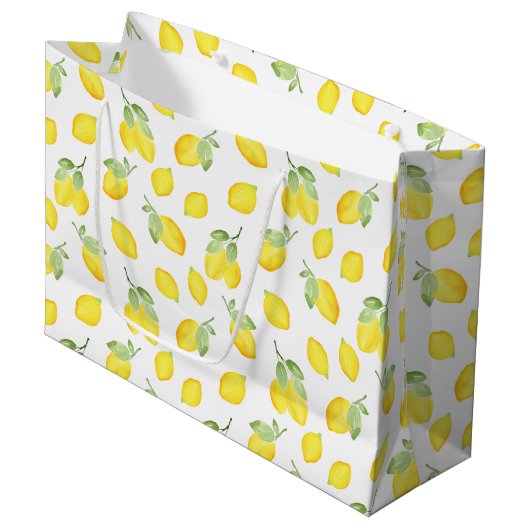 Grand Sac Cadeau Motif citrons aquarelles (Devant Angle)