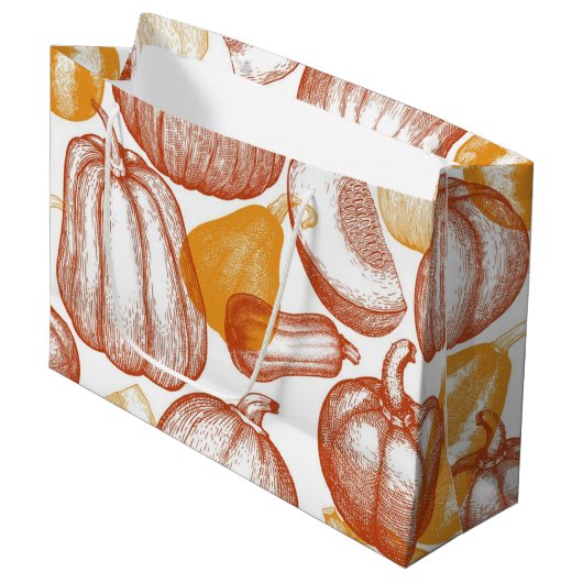 Grand Sac Cadeau motif citrouille (Devant Angle)