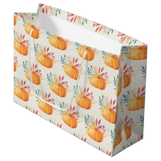 Grand Sac Cadeau Motif Citrouille d'aquarelle orange (Devant Angle)