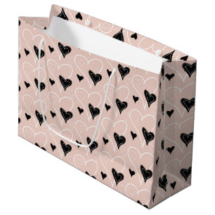 Grand Sac Cadeau Motif Coeurs mignons Noir et Blanc