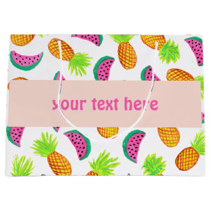 Grand Sac Cadeau motif coloré de pastèque d'ananas d'aquarelle
