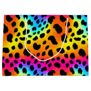 Grand Sac Cadeau Motif coloré Rainbow Cheetah sans couture
