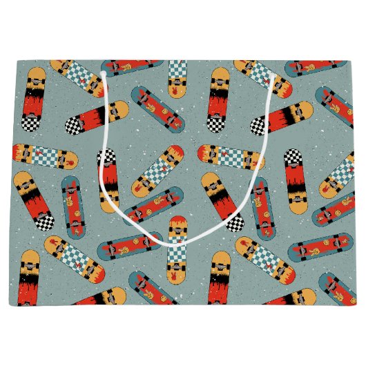 Grand Sac Cadeau Motif Cool bleu Retro Skateboard (Devant)