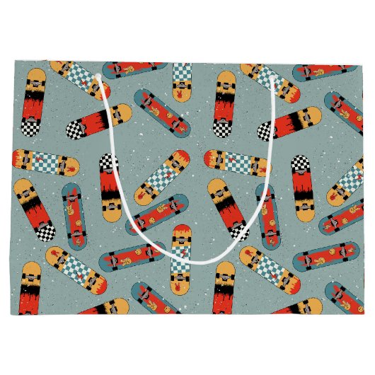 Grand Sac Cadeau Motif Cool bleu Retro Skateboard (Dos)