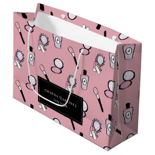 Grand Sac Cadeau Motif cosmétique de maquillage rose