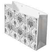 Grand Sac Cadeau Motif Damask blanc et gris (Devant Angle)