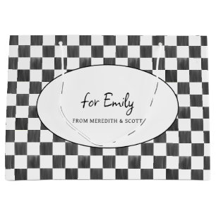 Grand Sac Cadeau Motif damier noir personnalisé