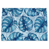 Grand Sac Cadeau Motif d'aquarelle Monstera bleu (Devant)