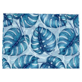 Grand Sac Cadeau Motif d'aquarelle Monstera bleu (Dos)
