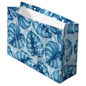 Grand Sac Cadeau Motif d'aquarelle Monstera bleu (Devant Angle)