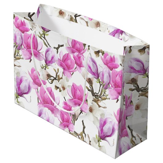 Grand Sac Cadeau Motif d'aquarelle rose et blanc Magnolia Blossom (Dos Angle)