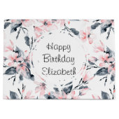 Grand Sac Cadeau Motif d'aquarelle rose et gris (Devant)