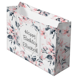 Grand Sac Cadeau Motif d'aquarelle rose et gris