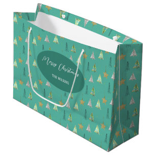 Grand Sac Cadeau Motif d'aquarelle Turquoise pour sapin de Noël
