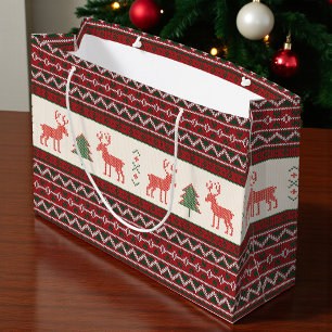 Grand Sac Cadeau Motif d'arbre de Noël de rennes nues Vacances