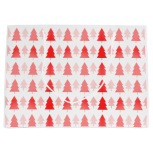 Grand Sac Cadeau Motif d'arbre de Noël rose