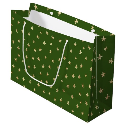 Grand Sac Cadeau Motif Dark Moody Green Gold Star (Devant Angle)
