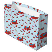 Grand Sac Cadeau Motif d'avion rouge et bleu (Dos Angle)