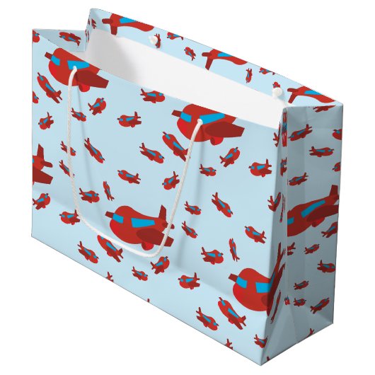 Grand Sac Cadeau Motif d'avion rouge et bleu (Devant Angle)