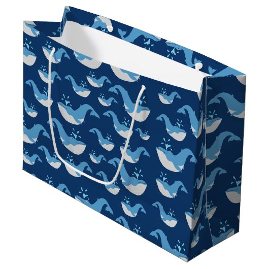 Grand Sac Cadeau Motif de baleines de l'océan bleu profond (Devant Angle)