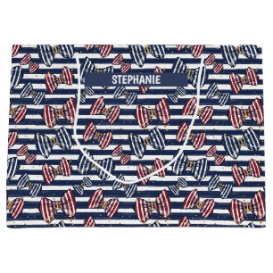 Grand Sac Cadeau Motif de bandes de ruban patriotique