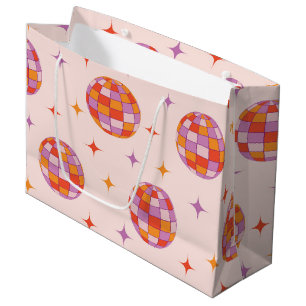 Grand Sac Cadeau Motif de boules disco colorées rétro groovy 