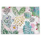 Grand Sac Cadeau motif de cactus et triangles aquarelle (Devant)